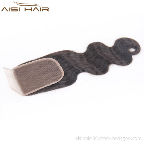 Body Wave Hair 4*4 Lace Closure Free Part 1 Piece 100%  Human Hair Medium Brown Swiss Lace Hair
